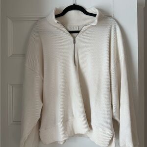 Abercrombie & Fitch Cream ribbed quarter zip
